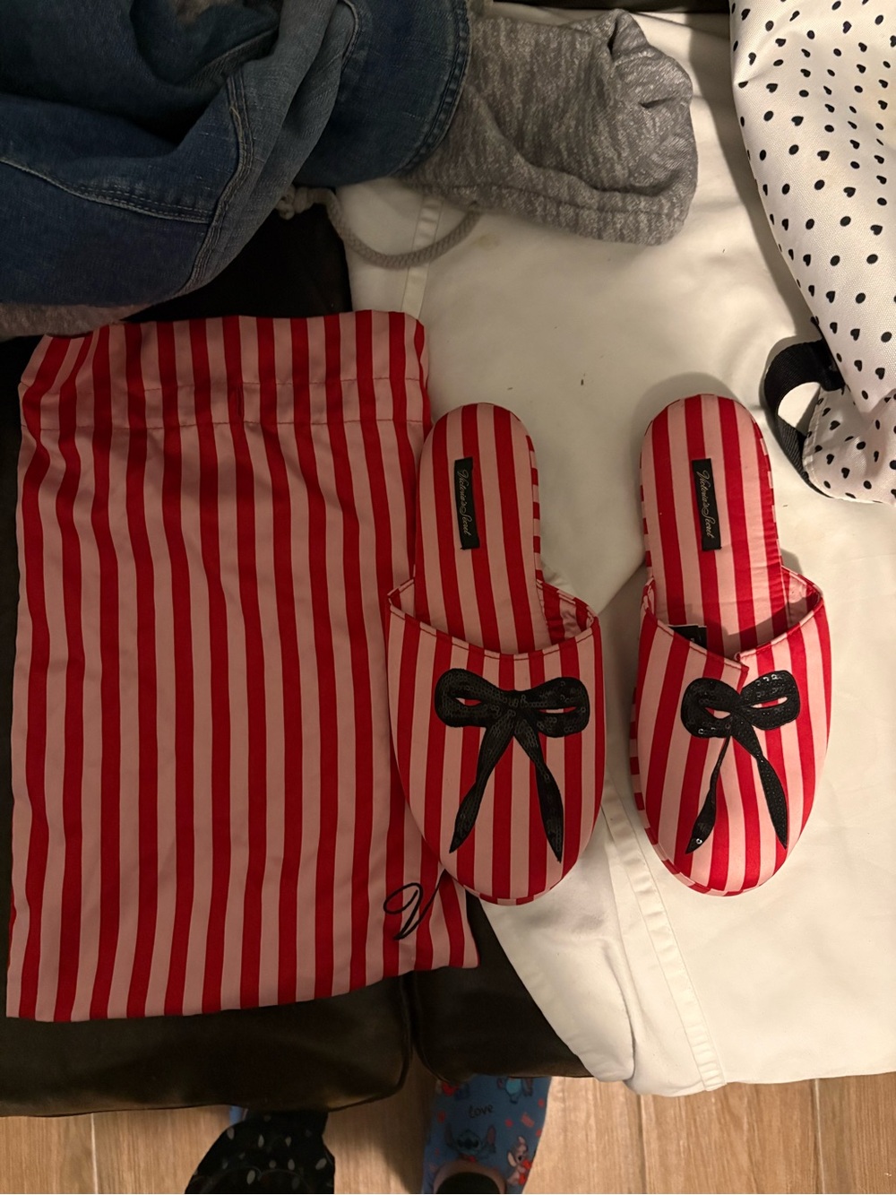 Victoria's Secret Pink and Red Striped Slide Slippers